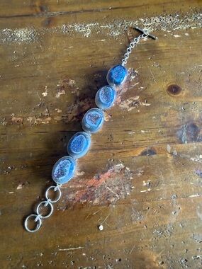Unique Sterling Silver Drusy Quartz Link Bracelet 28.6g 7.75''